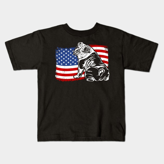 English Bulldog American Flag patriotic dog Kids T-Shirt by wilsigns